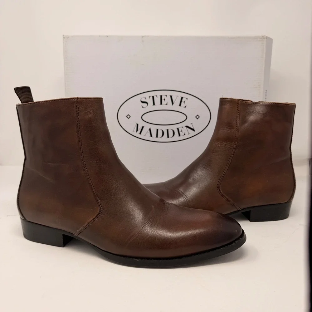Steve Madden Santos Men's Brown Leather Chelsea Ankle Boots Size 7M‎ New